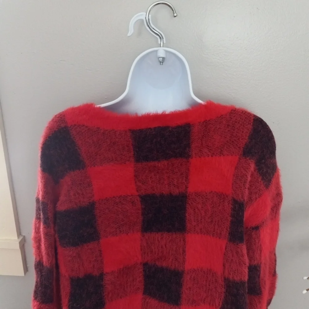 Express Red Black Buffalo Plaid Sweater Slouchy  Size M